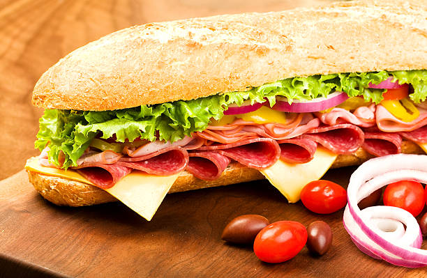 Footlong Salami, Ham, cheese sub with lettuce, tomato, onion and peppers