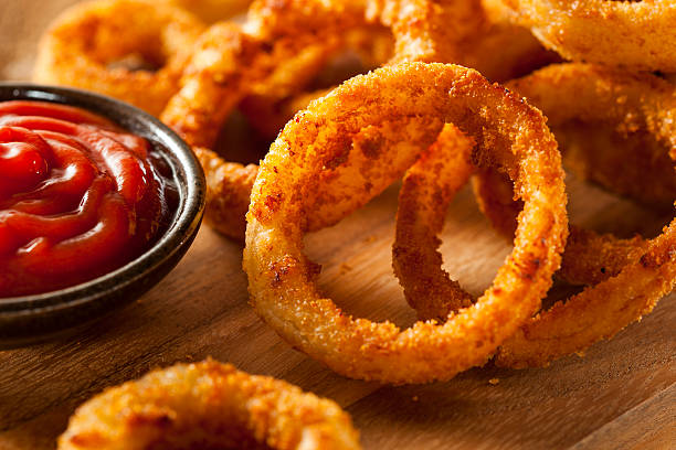 Homemade Crunchy Fried Onion Rings with Ketchup